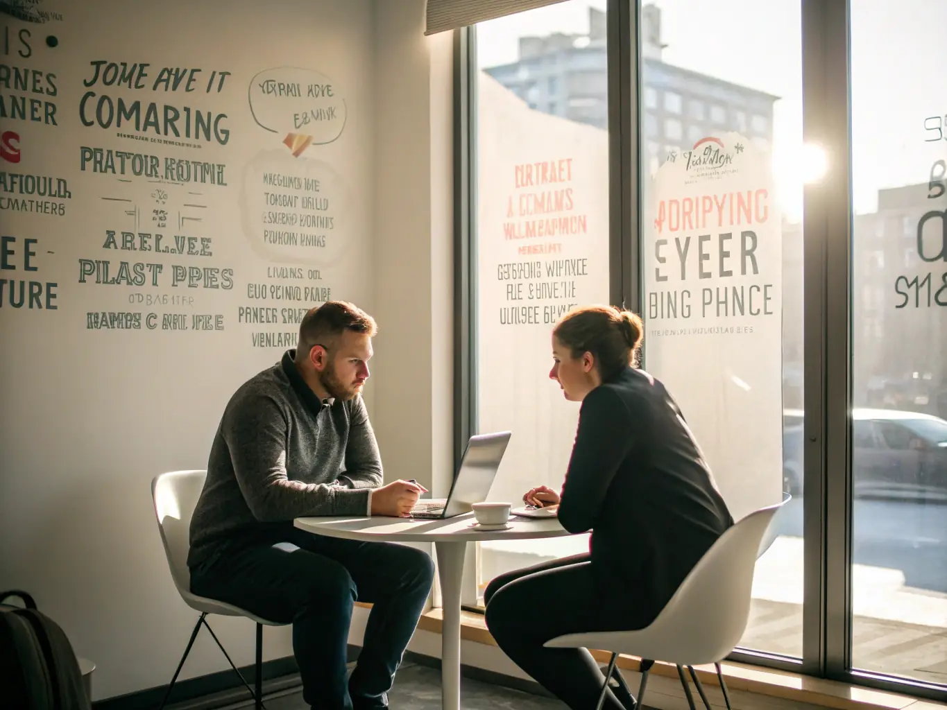 A business coach facilitating a one-on-one mentoring session with a client, providing guidance and support.